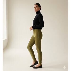 Vintage 90's Sporty Green Ribbed Knit Stirrup Leggings Large Aerobics Equestrian